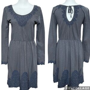 Anthropologie Saturday Sunday Size Small Dress Gray Embroidered Boho Cottagecore